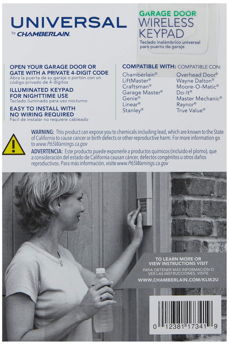 CHAMBERLAIN Clicker Keyless Entry KLIK2U-P2, Works with Chamberlain, LiftMaster, Craftsman, Genie and More, Security +2.0 Compatible Garage Door Opener Keypad, White - Image 2